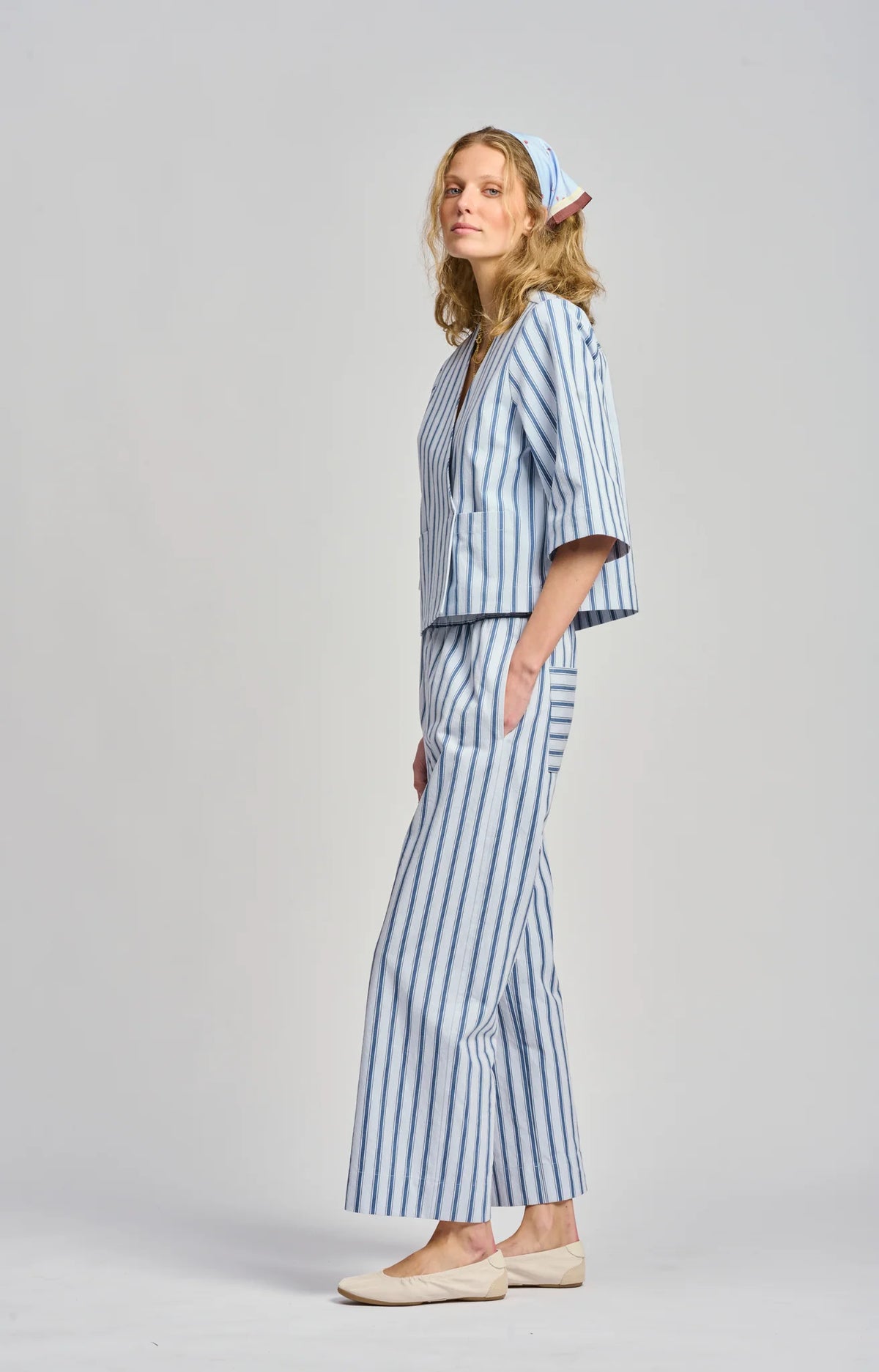 LE BISTROT STRIPE PANT in Blue by Le Stripe