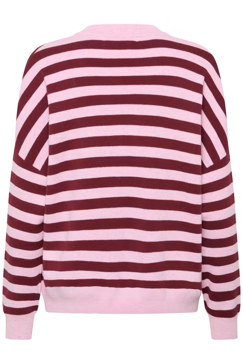 FOSTERIW V NECK KNIT in Pink + Zinfandel Stripe by Inwear