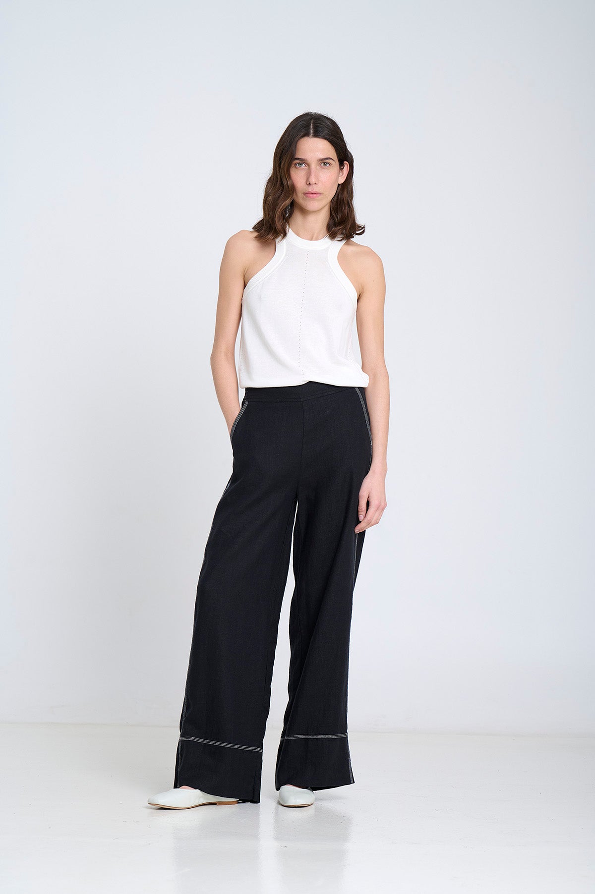 STRAIGHT LINEN PANTS in Black by Sita Murt