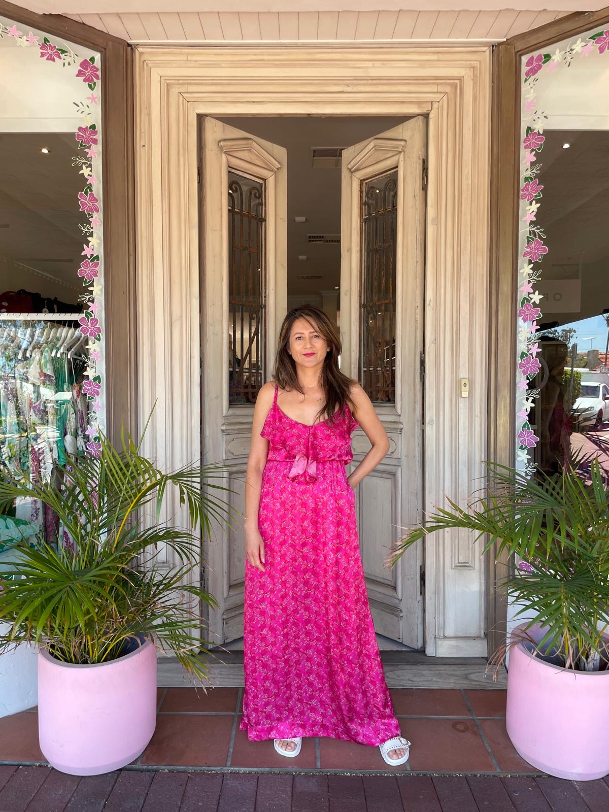 FLEUR SILK LONG DRESS | Martini Hot Pink - Darling & Domain