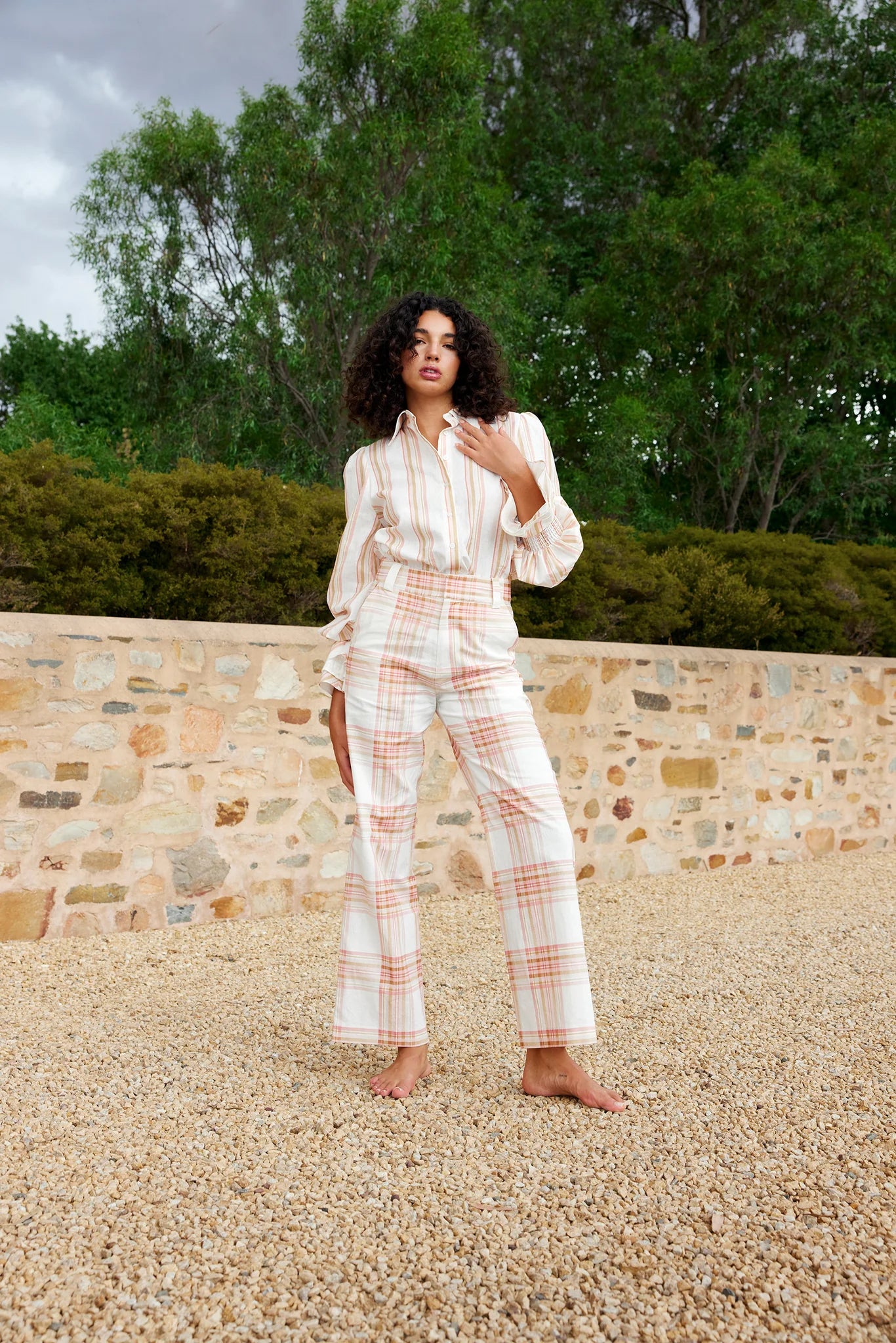 HARPER PANT in Peony + Antique Plaid from Aston Studio