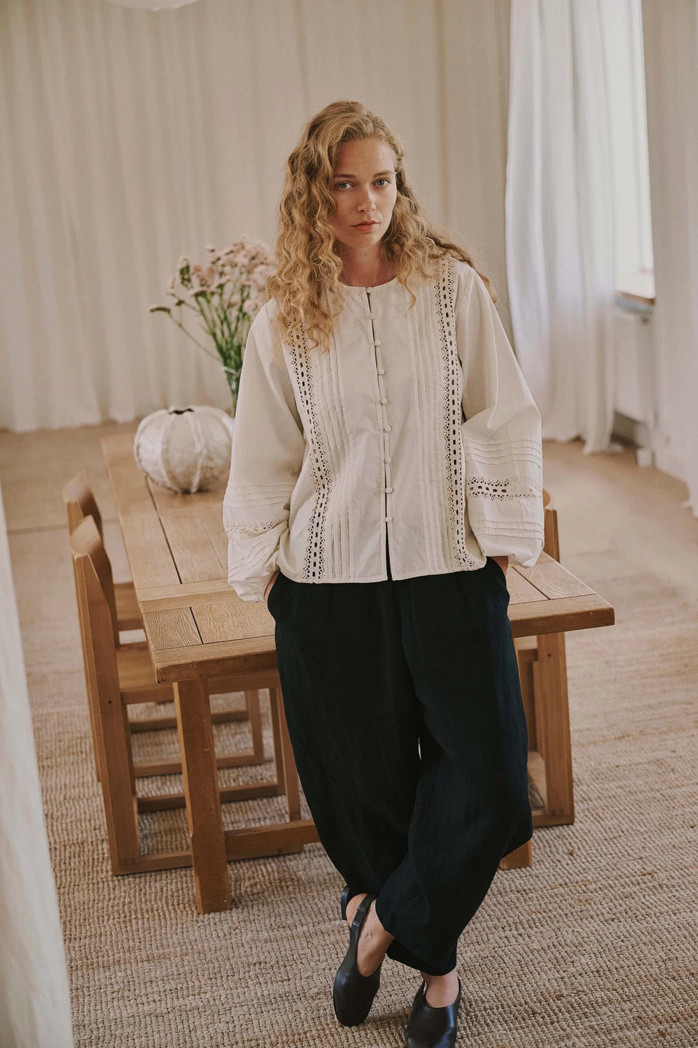 LILY LONG SLEEVE SHIRT in White Sand by Annie Mi