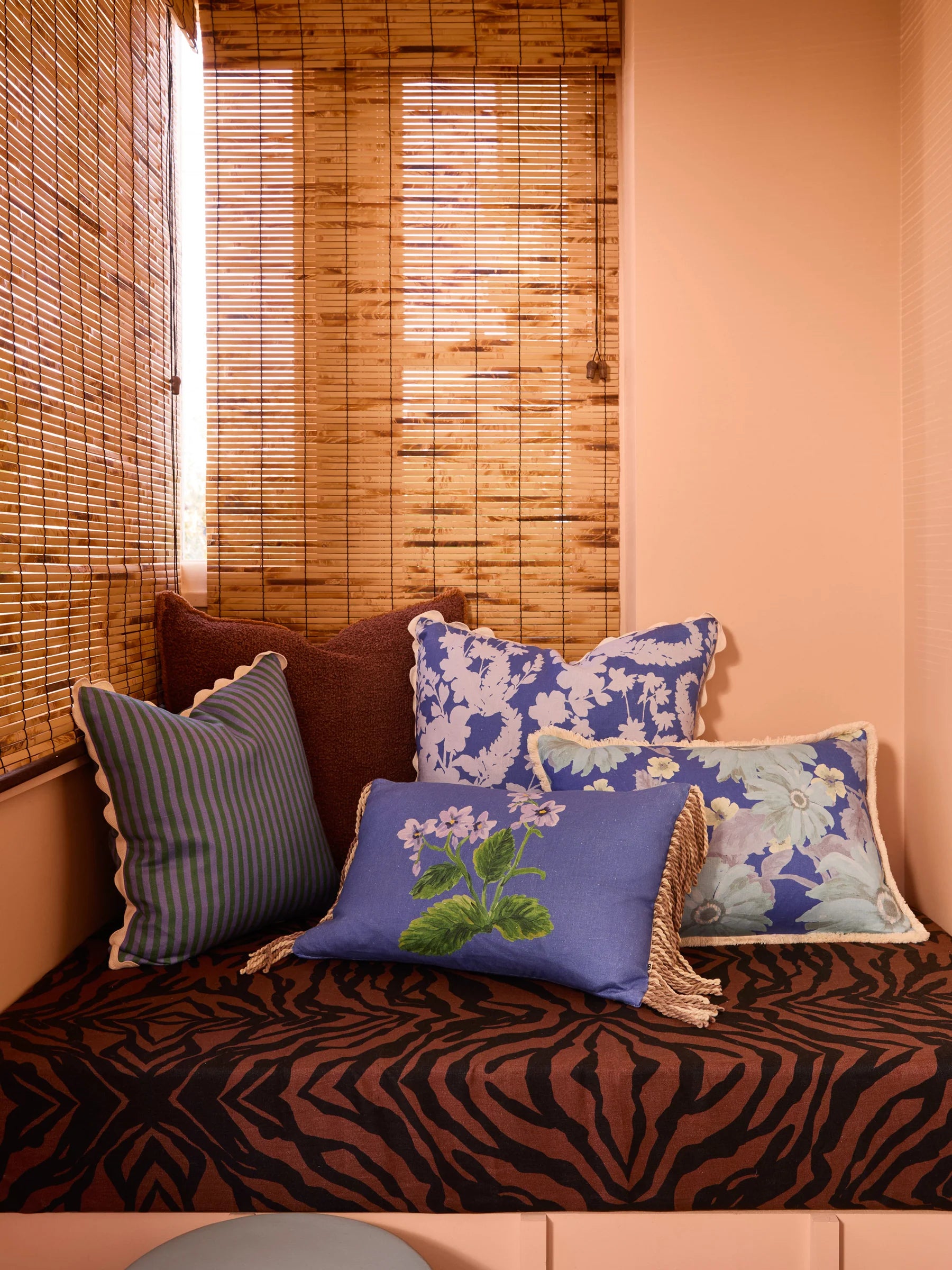 MARIGOLD BLUE LINEN CUSHION - 60cm x 40cm from Bonnie and Neil