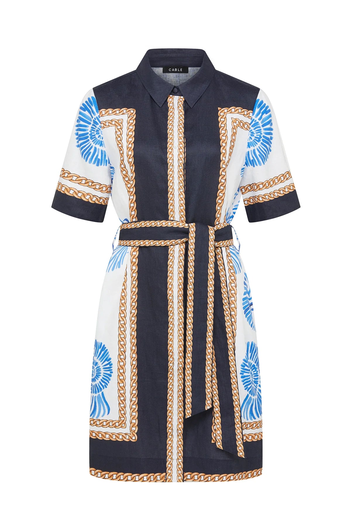 CALETTA LINEN DRESS in Blue Shell Print by Cable Melbourne