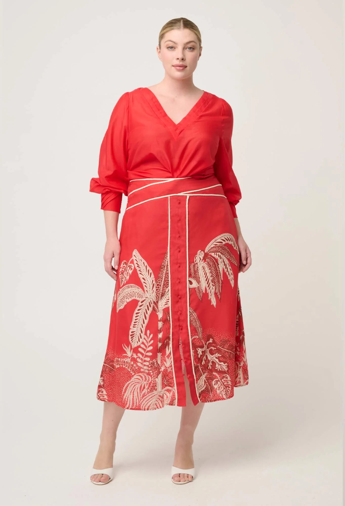 Calissa Cotton Silk V-Neck Blouse in Crimson by OnceWas