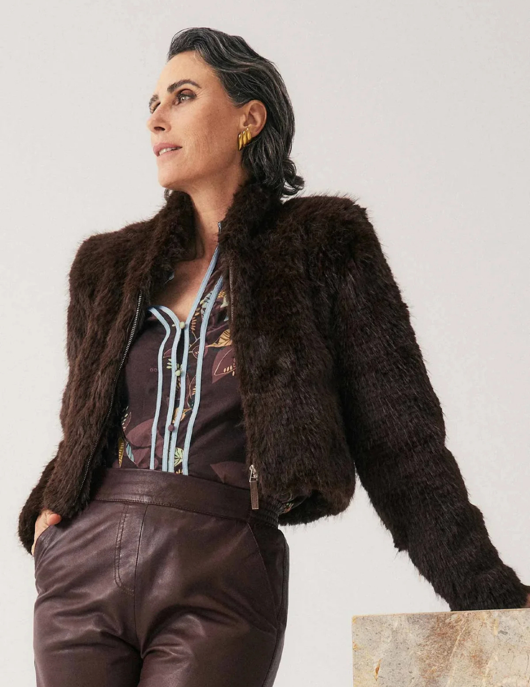 DAWN FAUX FUR CROPPED JACKET in Walnut by OnceWas