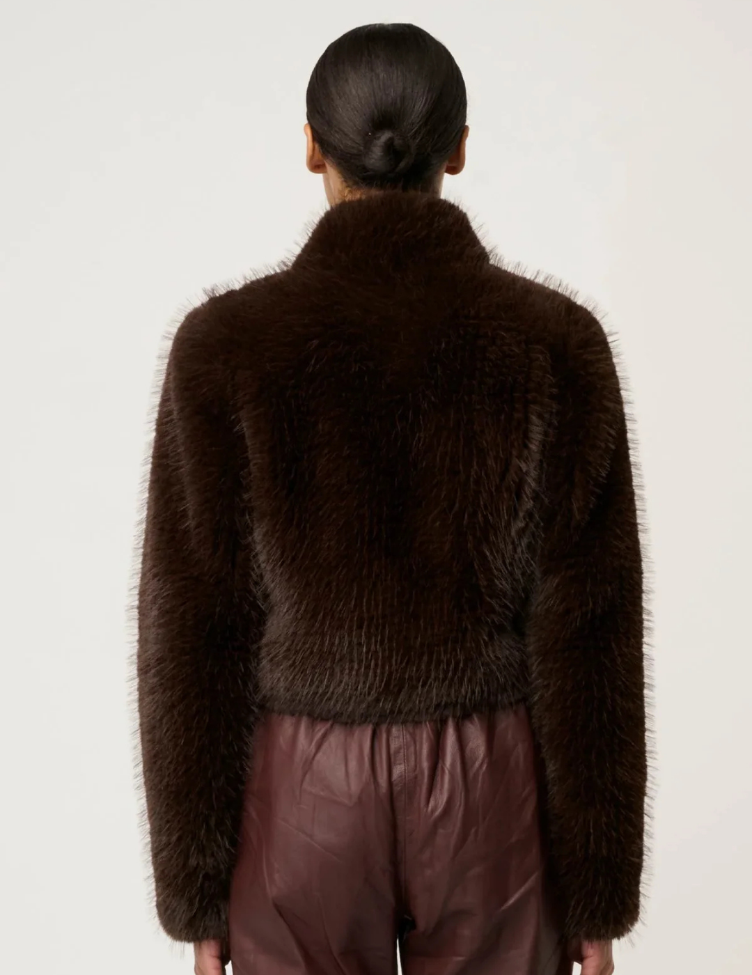 DAWN FAUX FUR CROPPED JACKET in Walnut by OnceWas
