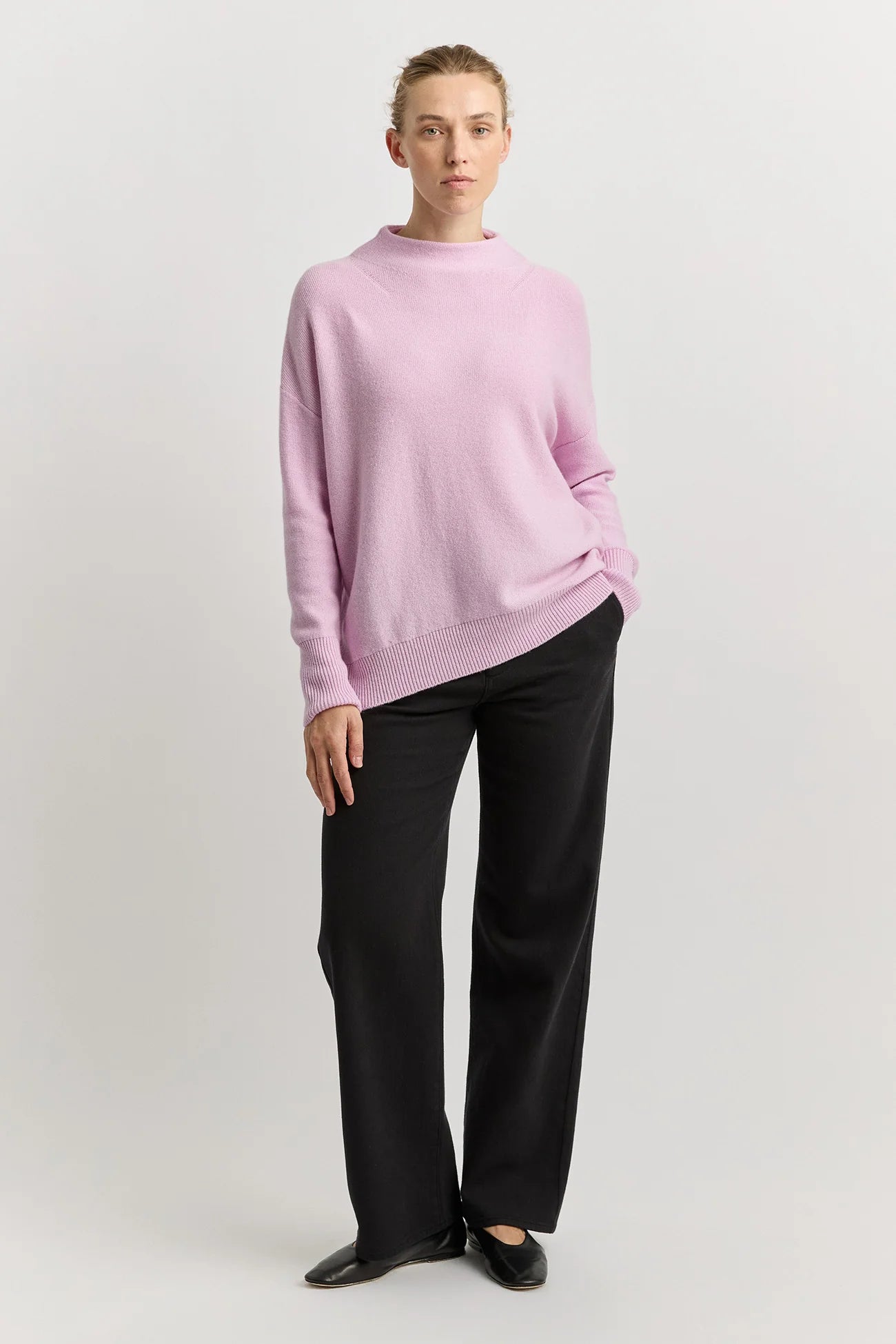 DROP SHOULDER MOCK NECK KNIT in Powder Pink by Toorallie