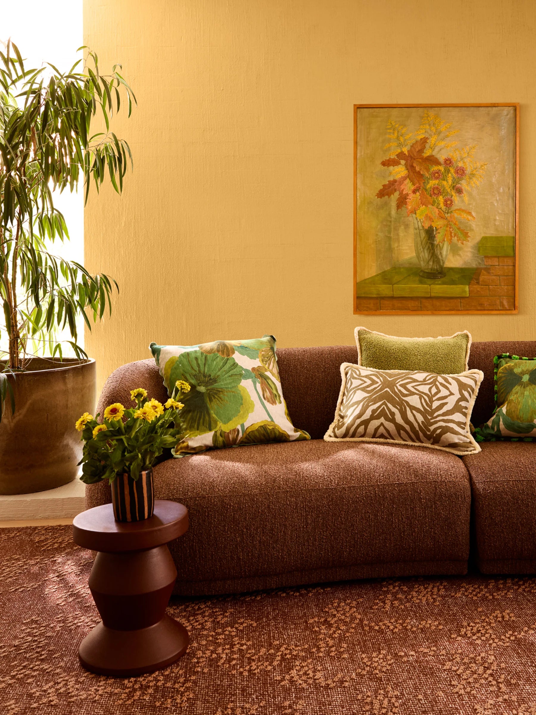 WILD PANSY VERDE LINEN CUSHION - 60cm from Bonnie and Neil
