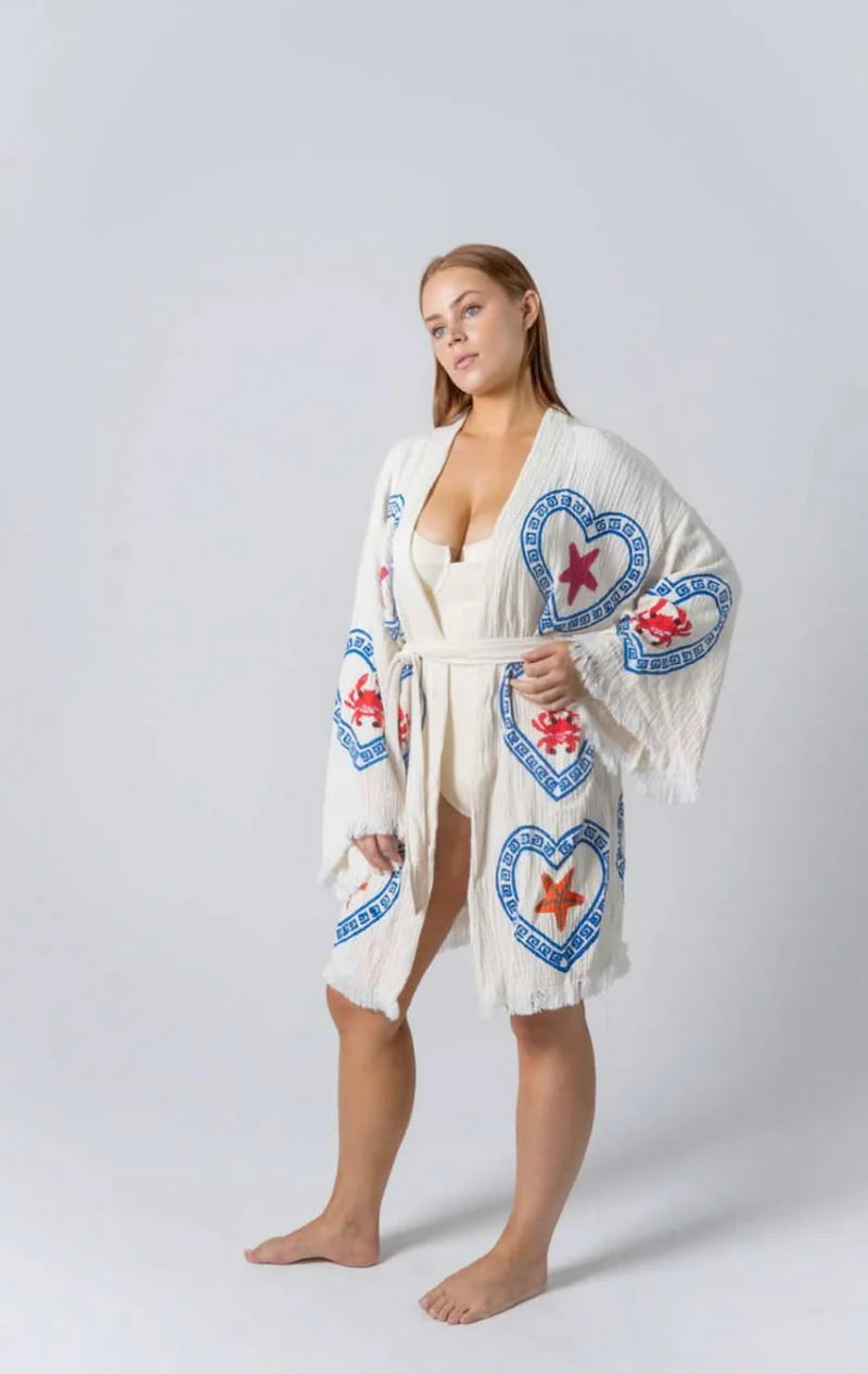 NATURAL MIDI ROBE | Crab + Sea Star Print - Darling & Domain