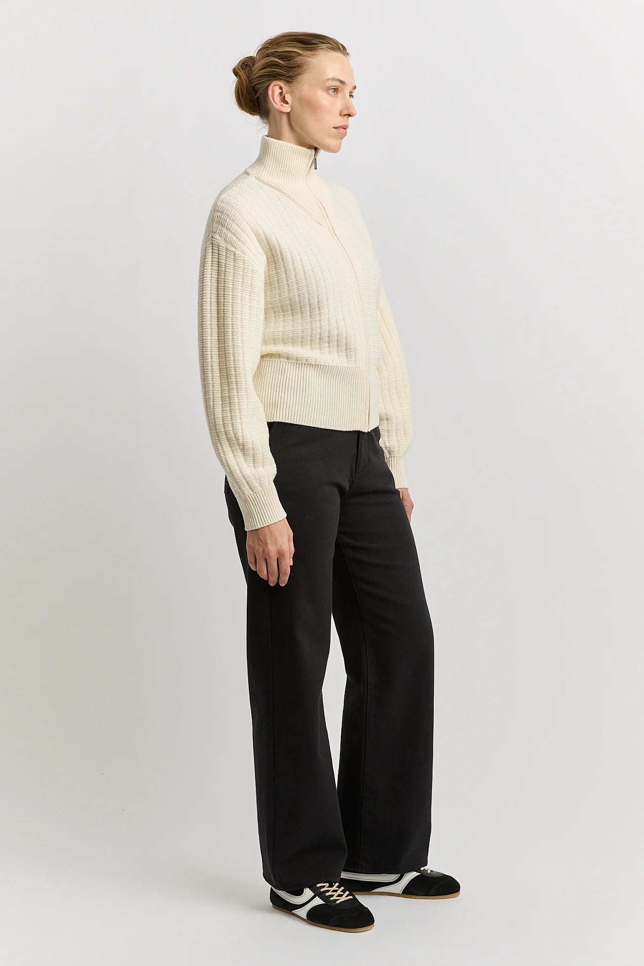 GRID KNIT ZIP THROUGH CARDIGAN in Ivory by Toorallie
