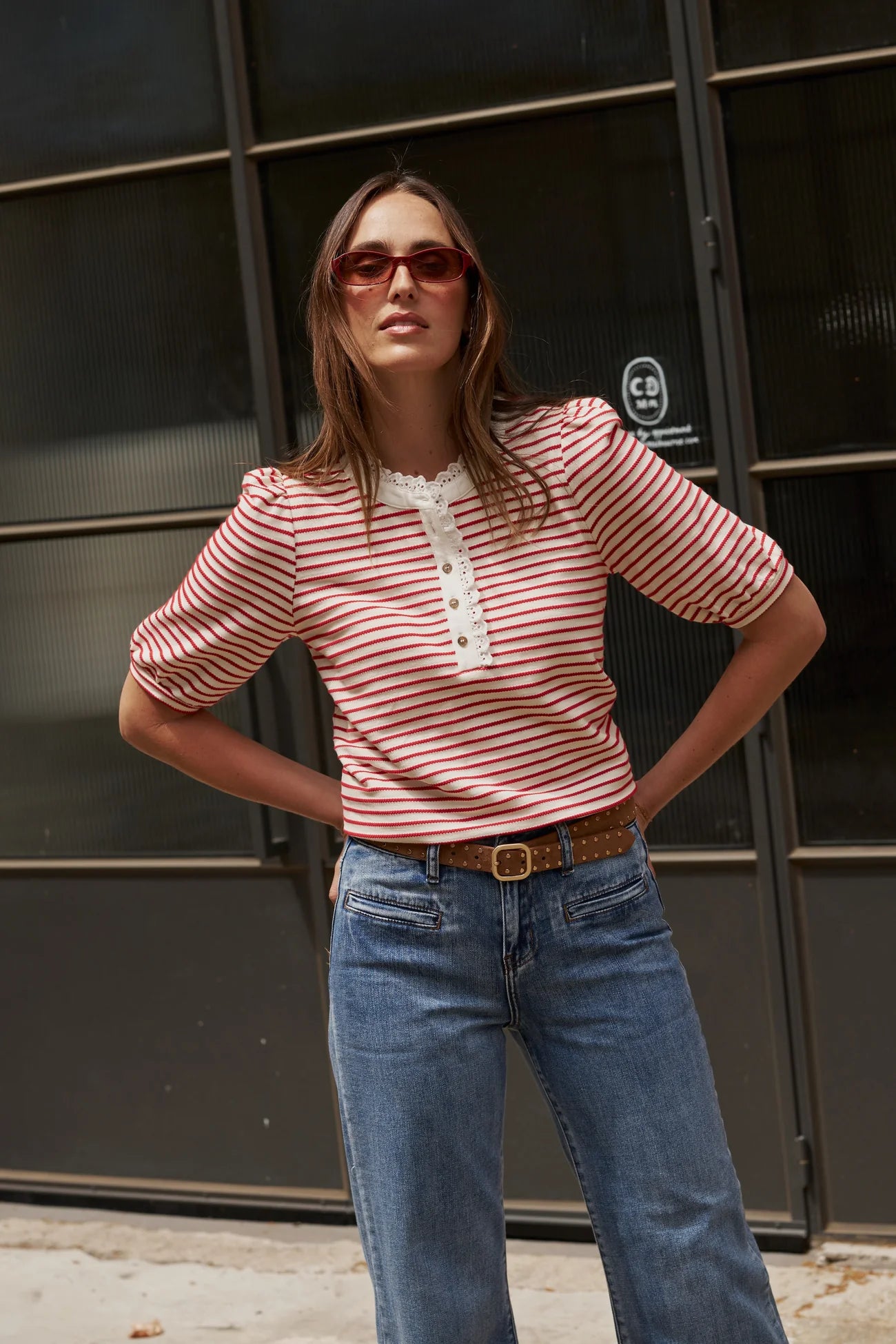 JACQUELINE TOP in White and Red Stripe by Kireina
