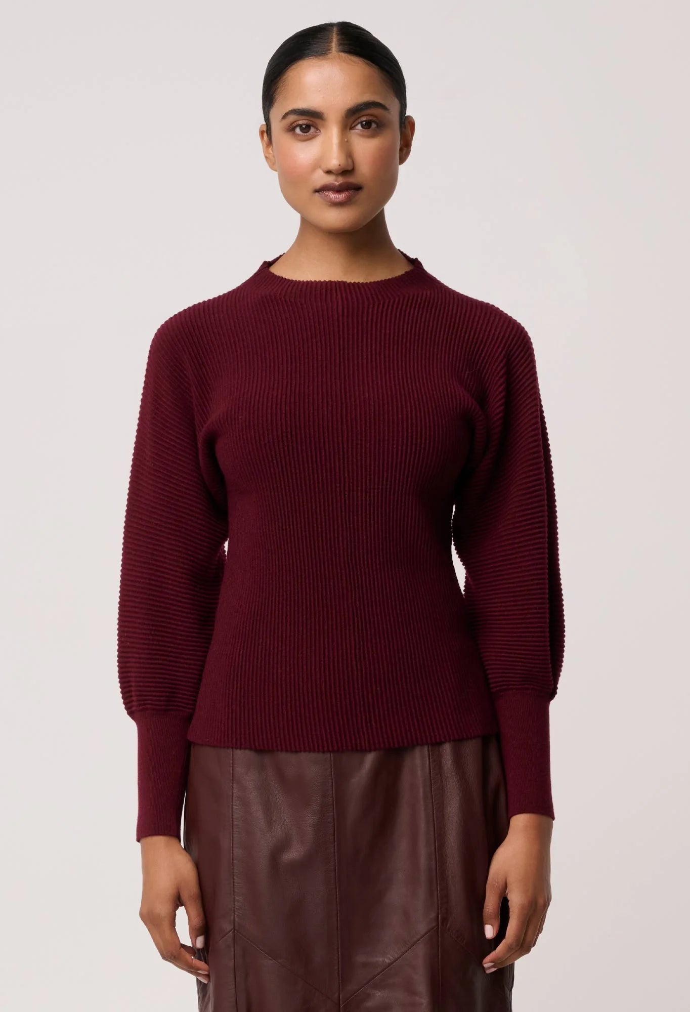 ROSELLE MERINO WOOL BLEND KNIT TOP in Bordeaux by OnceWas