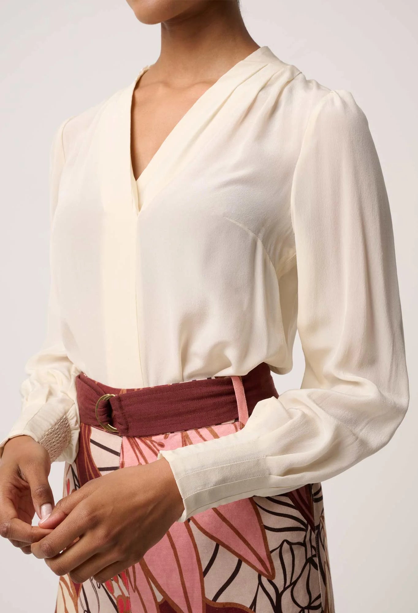 EDEN SILK PLEATED SHIRT in Cloud from OnceWas