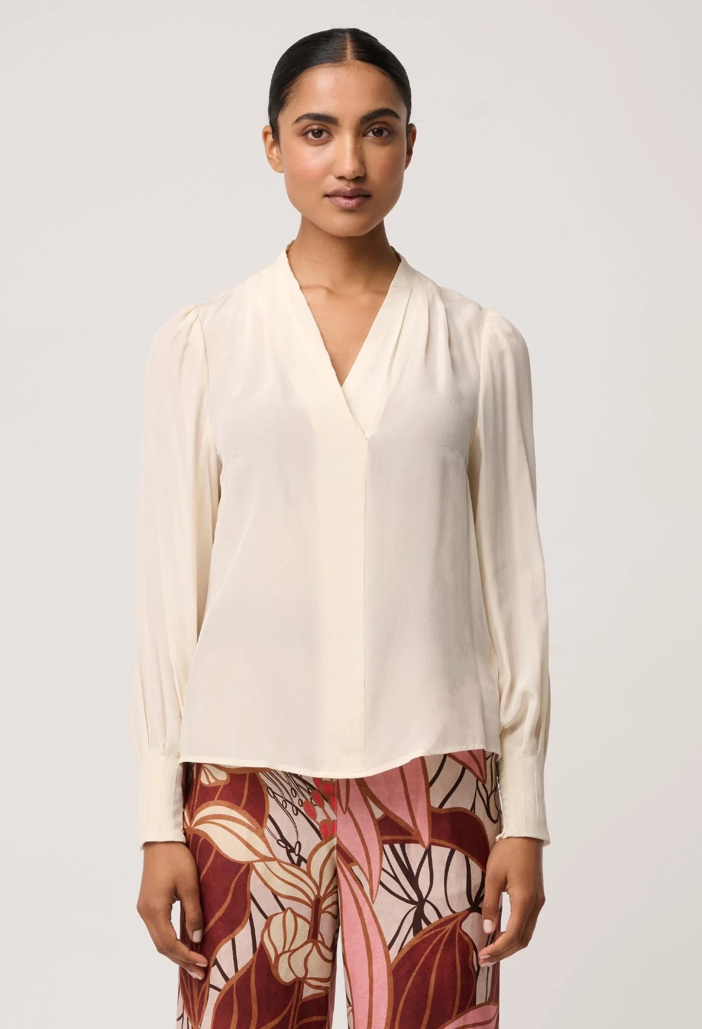 EDEN SILK PLEATED SHIRT in Cloud from OnceWas