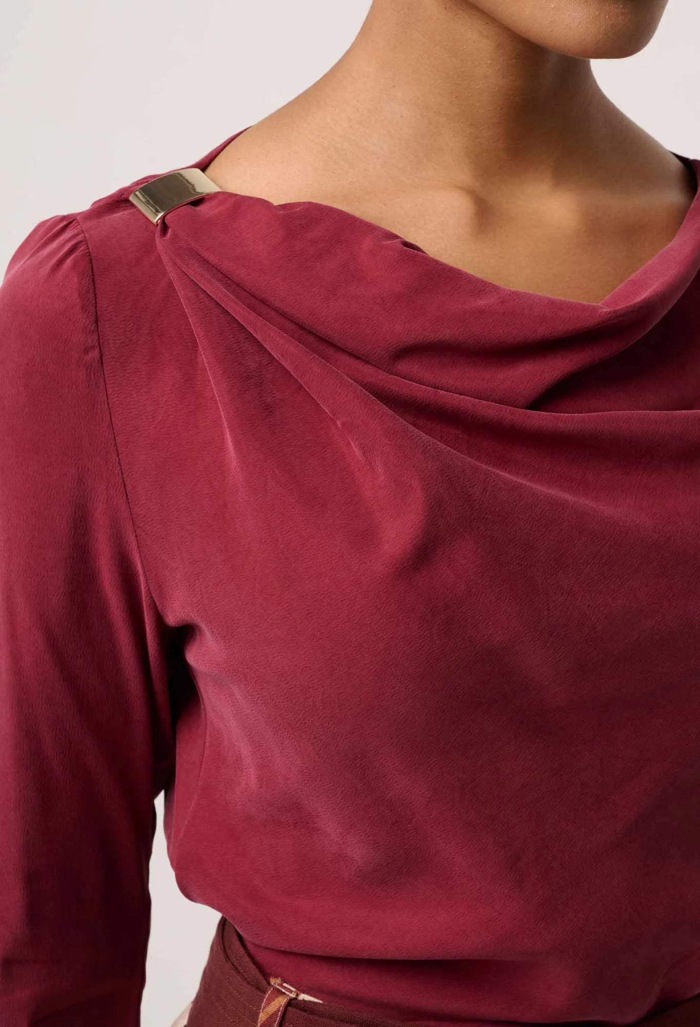 SERENE GOLD DETAIL STRETCH TOP in Ruby from OnceWas