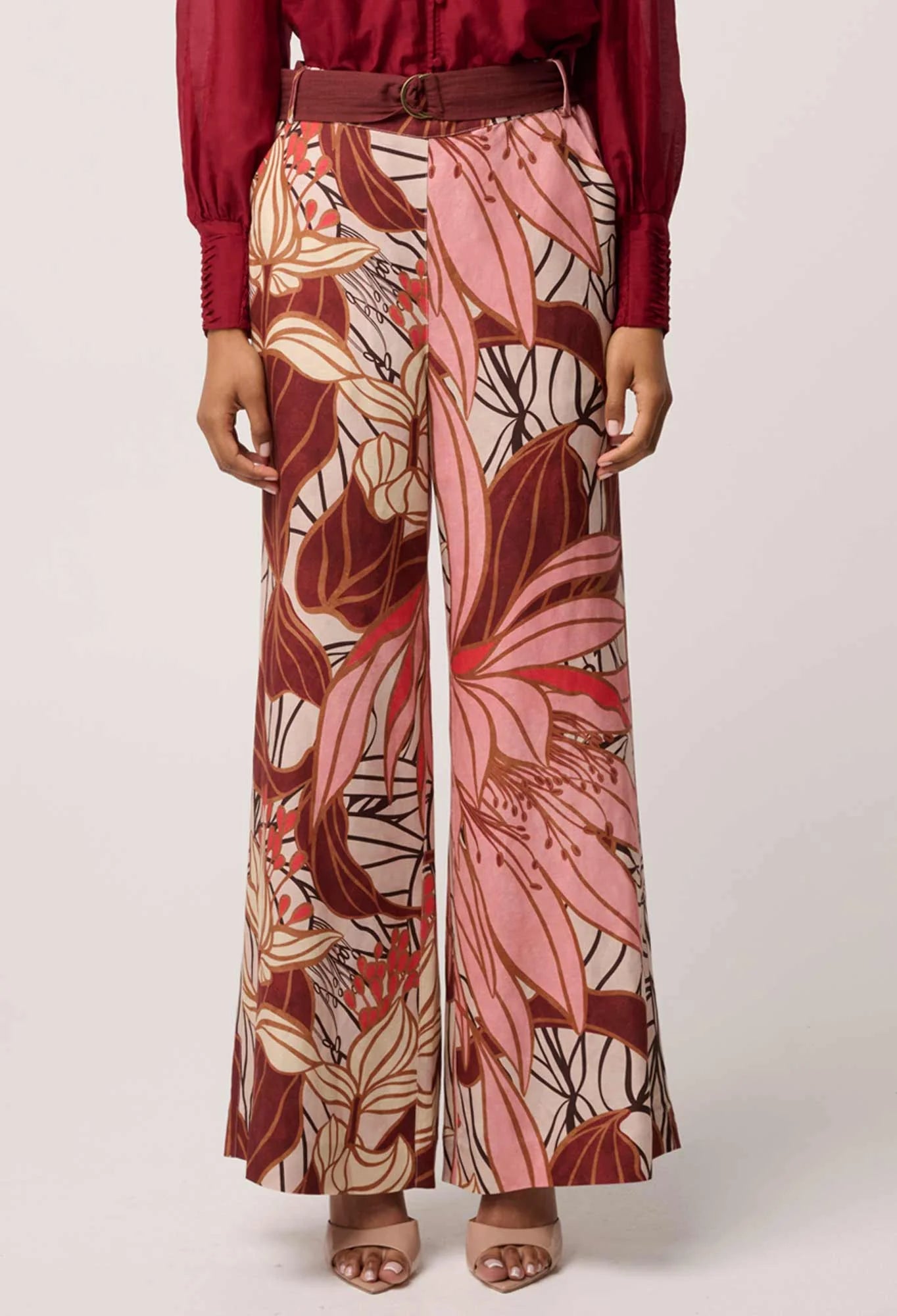 ADELE LINEN VISCOSE PRINTED PANT in Cathedral Botanic in Cloud from OnceWas