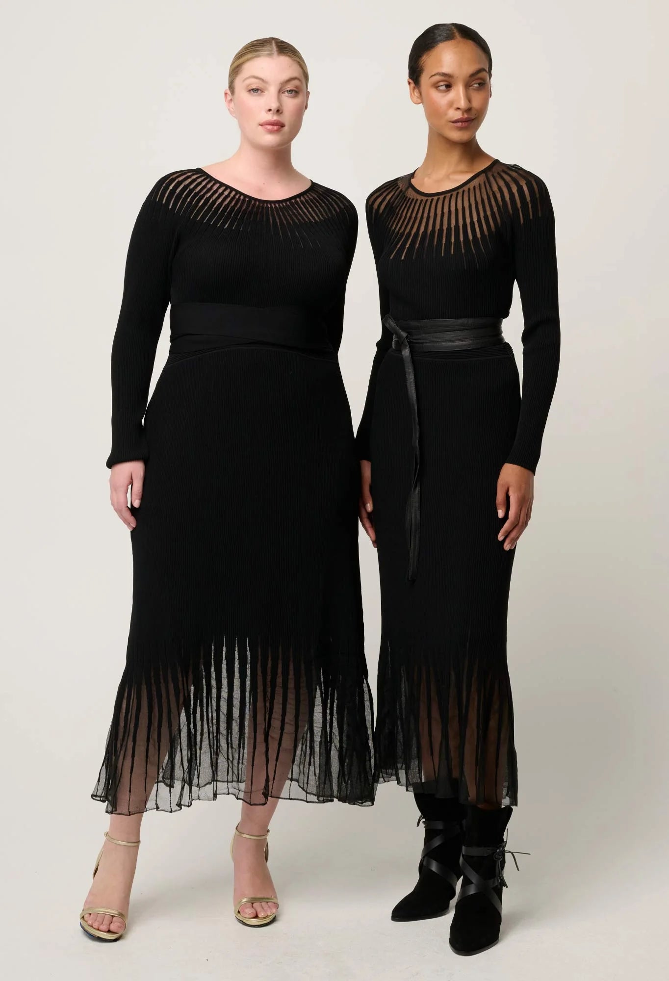 RHIANNON SHEER KNIT DRESS in Black from Oncewas