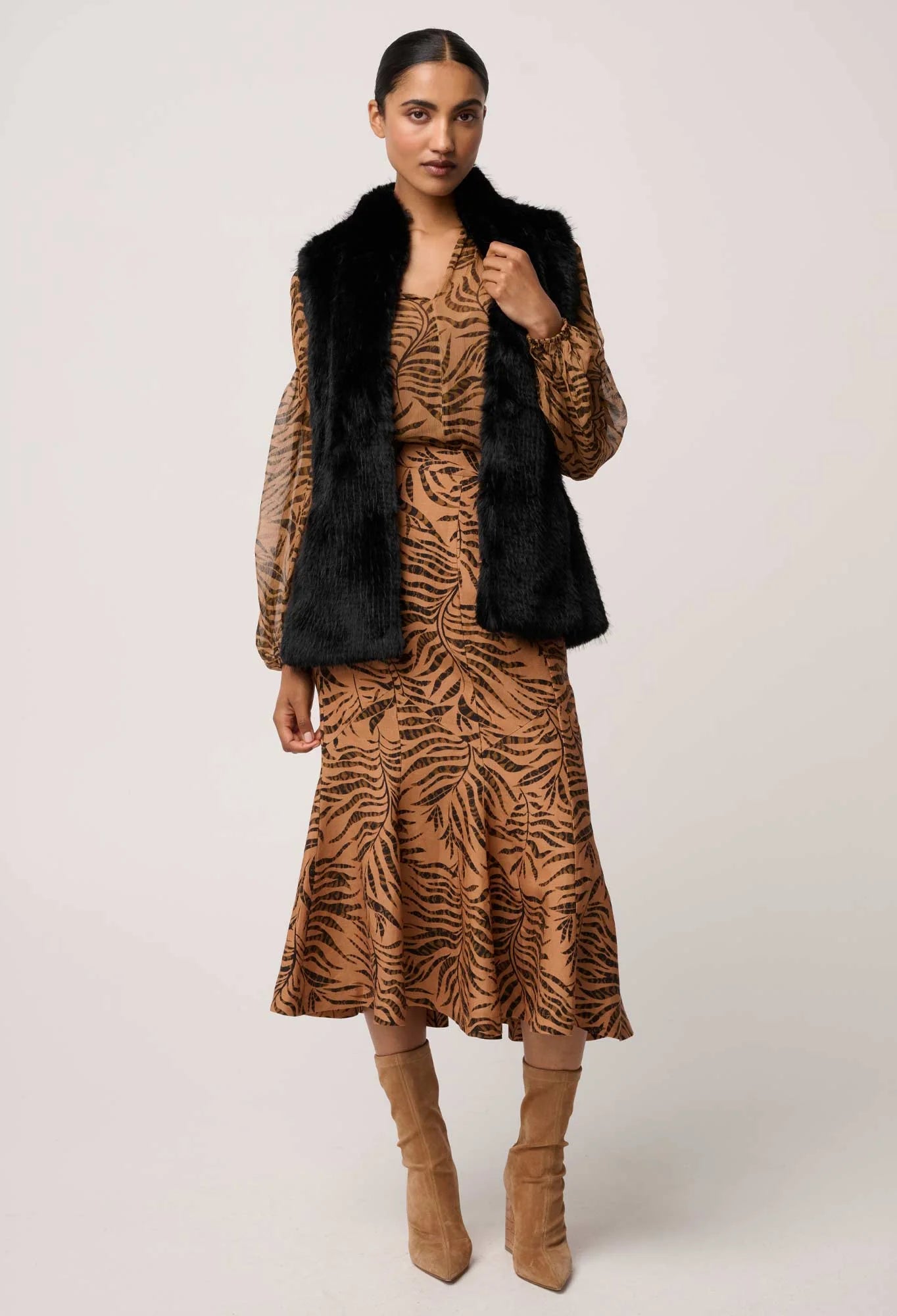 HAZEL FAUX FUR VEST in Black by OnceWas