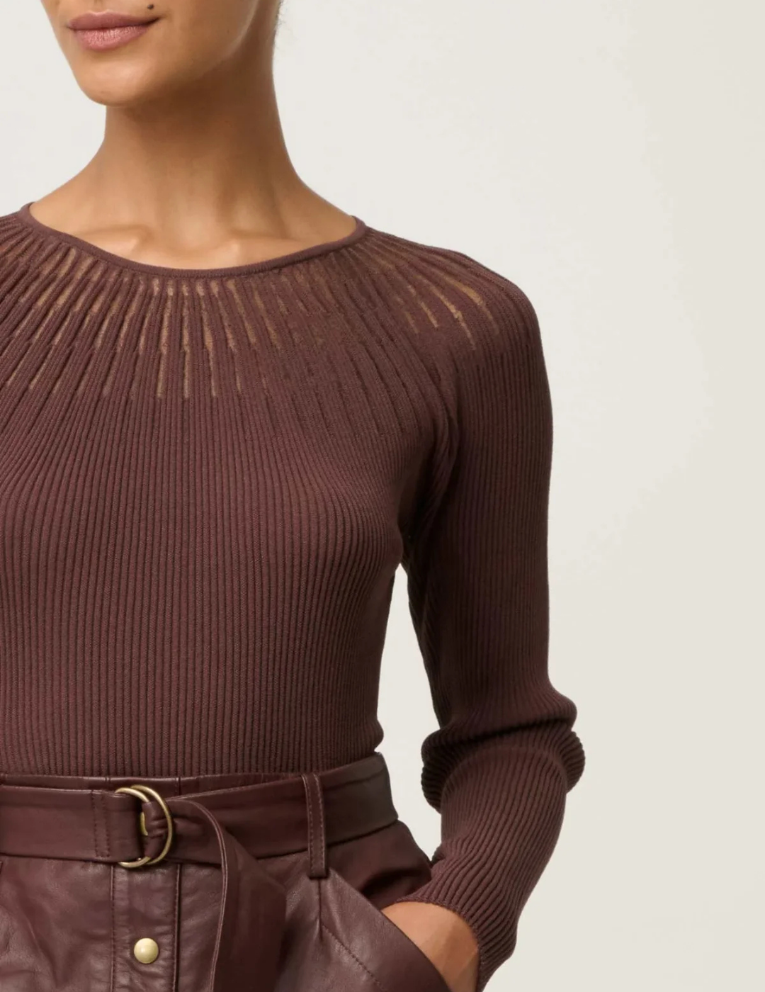 RHIANNON SHEER KNIT TOP in Mocha by OnceWas
