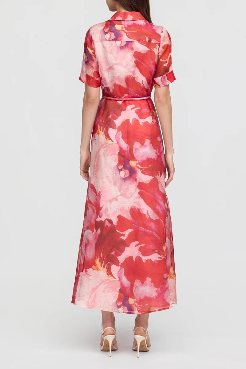 INA MAXI SHIRT DRESS in Pink + Red Floral from Sofia Irina