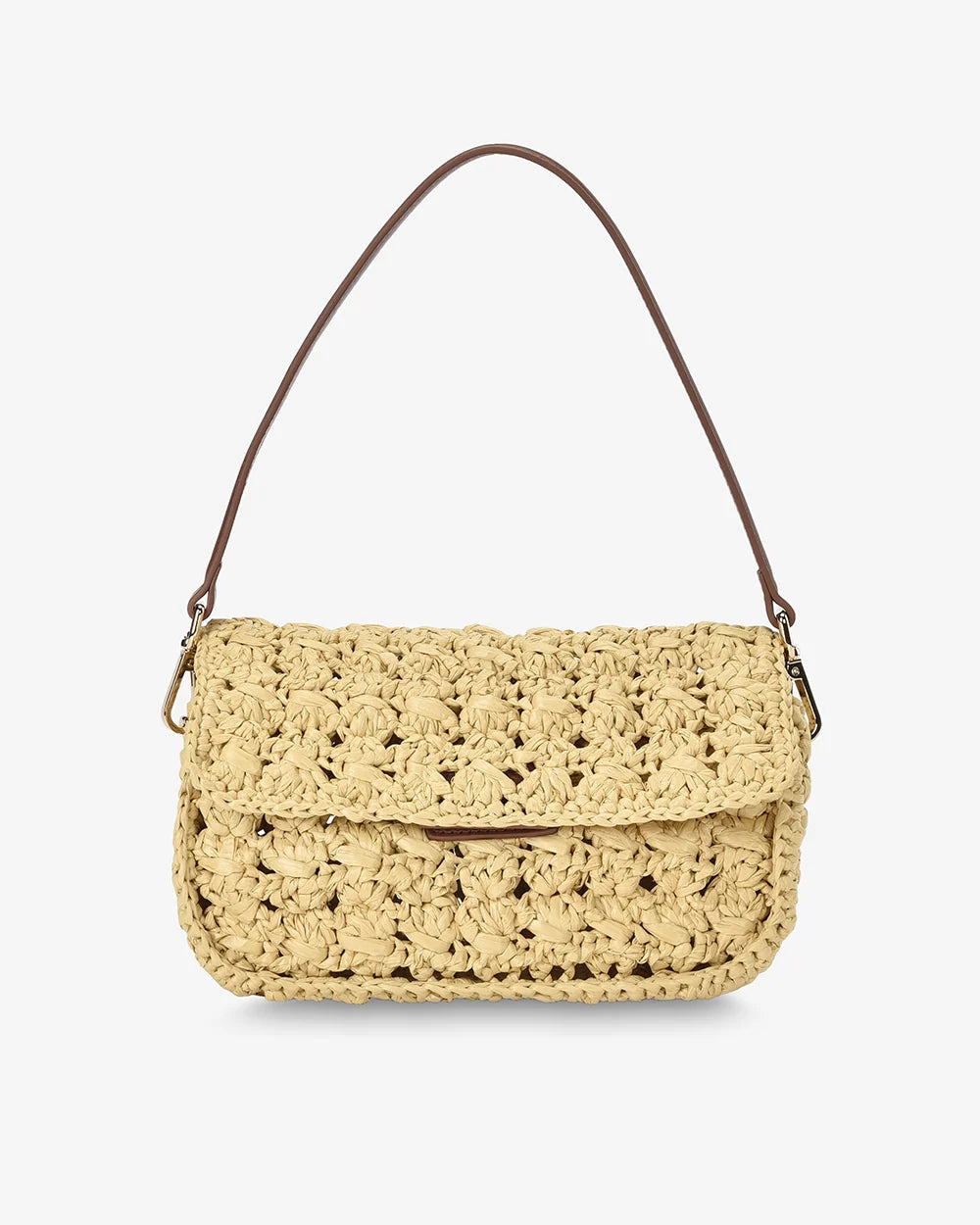 THEA SHOULDER BAG in Raffia Weave with Dark Tan by Arlington Milne