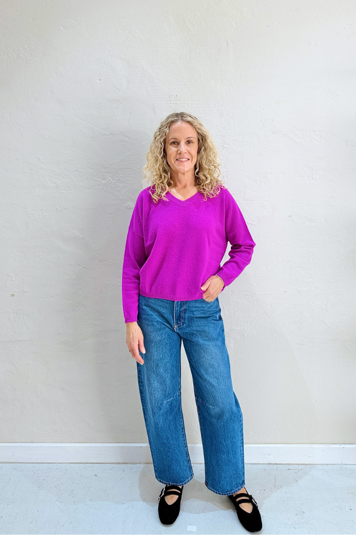 ALICIA CASHMERE KNIT TOP in Purple Neon from Absolute Cashmere