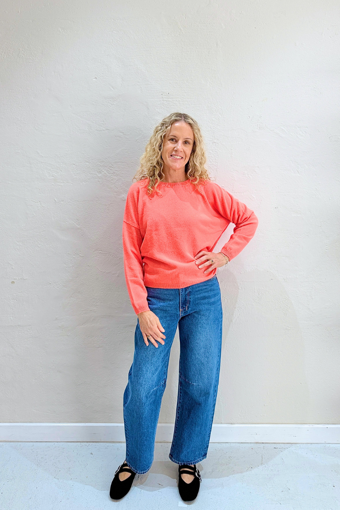 KAIRA CASHMERE KNIT TOP in Pomelo Neon by Absolute Cashmere
