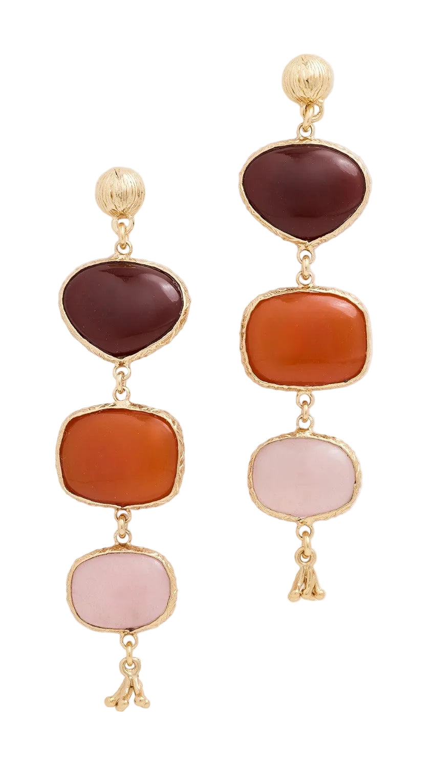 SILENE 3 GEMSTONE EARRINGS in Red + Orange + Pink by Gas Bijoux