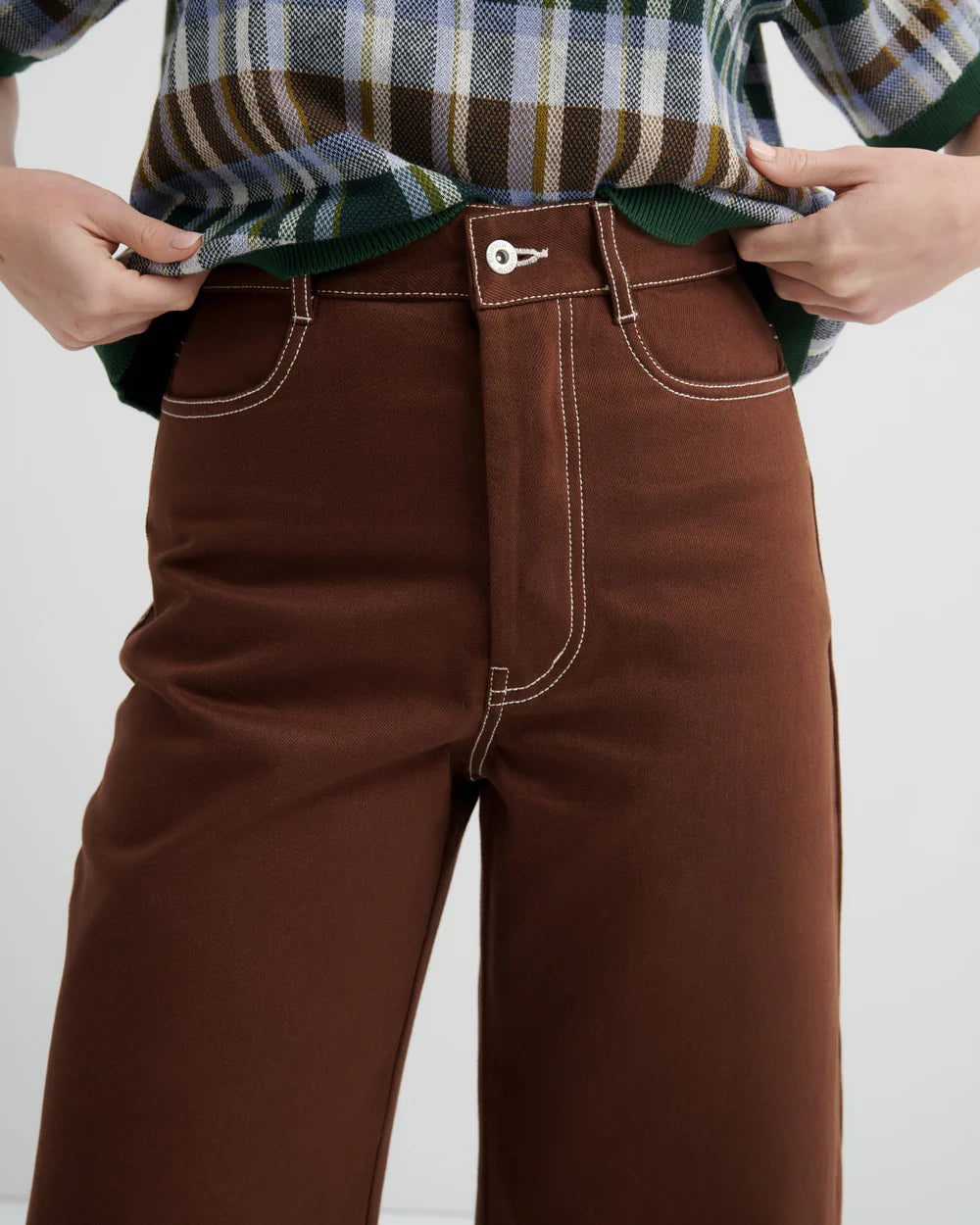 UNITY JEANS in Brown Denim by Kowtow