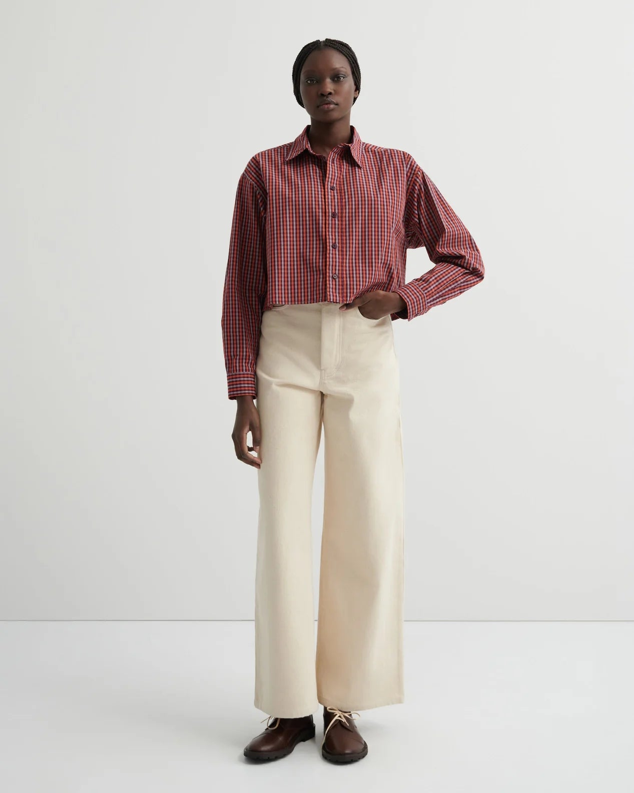 LAUREN SHIRT in Maroon Check by Kowtow