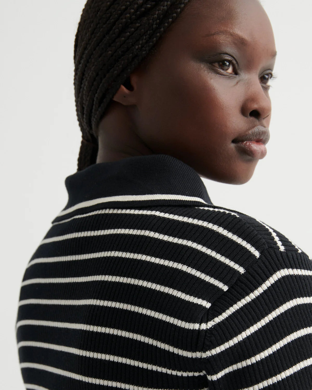STRIPE POLO in Black Ecru Stripe by Kowtow