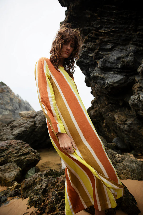 BAZAAR STRIPE COTTON DRESS in Moroccan Stripe Citrine from Oneseason