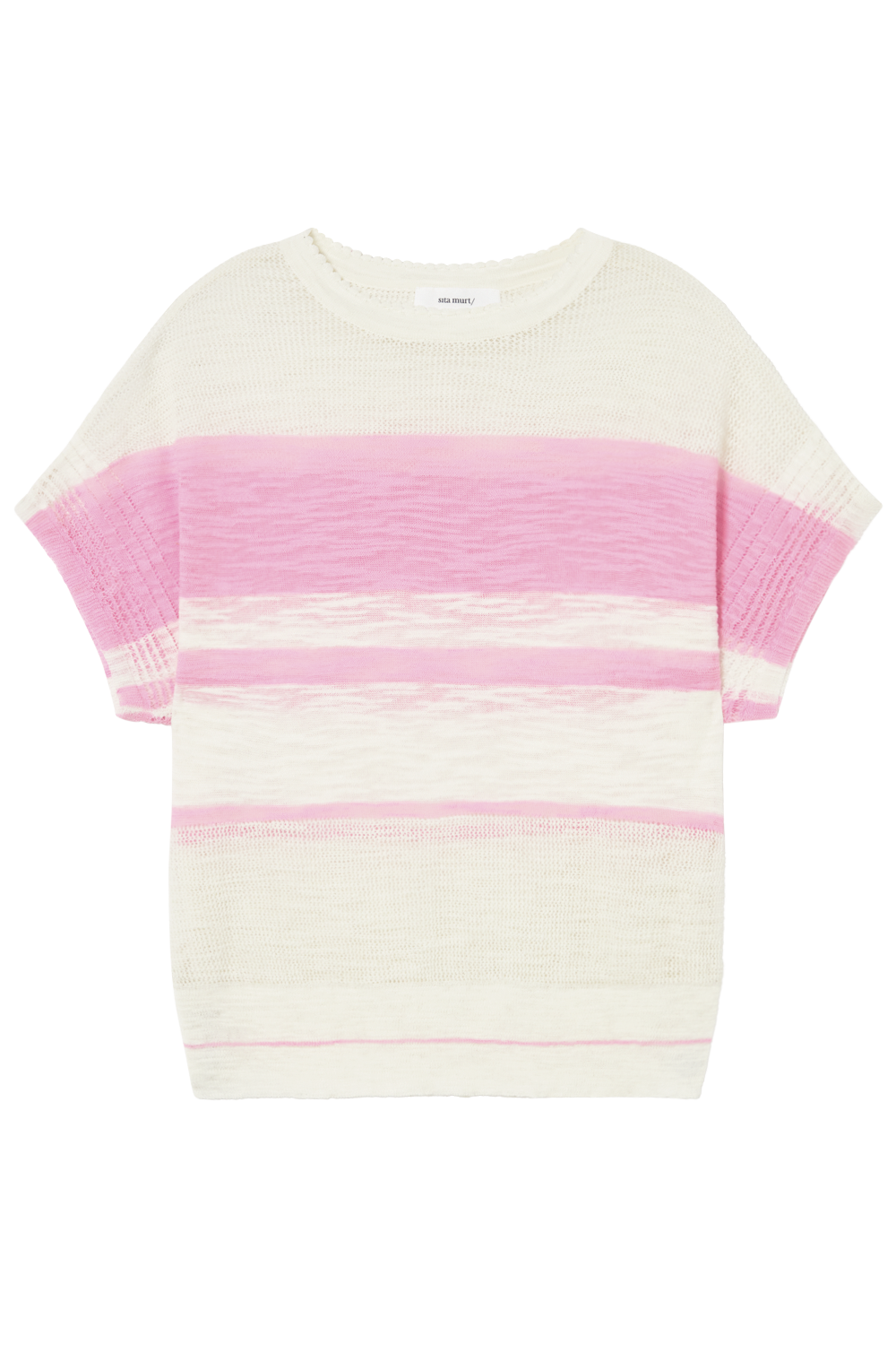 DROPPED SLEEVE STRIPED SWEATER in Pink + White by Sita Murt