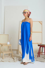 LE SILK ART STRAPLESS DRESS in Yves Klein Blue  from Le Stripe