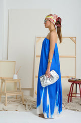 LE SILK ART STRAPLESS DRESS in Yves Klein Blue  from Le Stripe