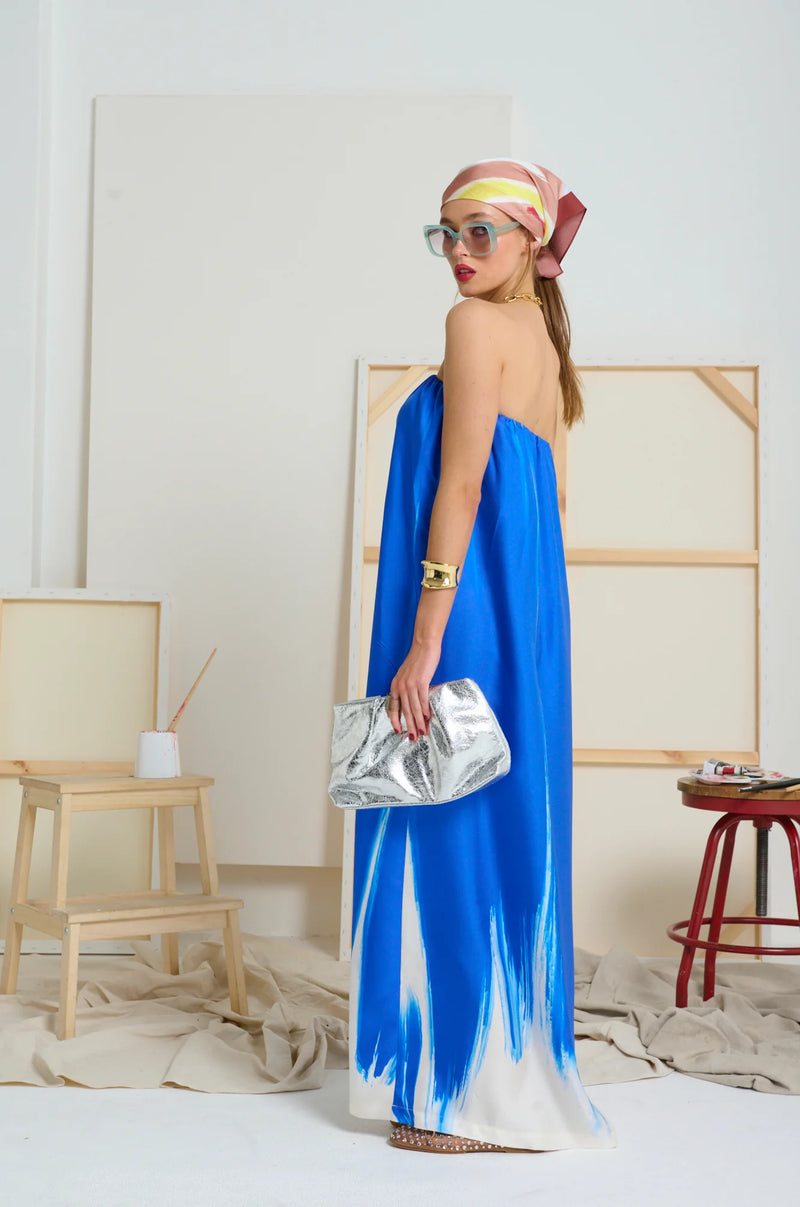 LE SILK ART STRAPLESS DRESS in Yves Klein Blue  from Le Stripe