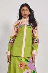 JEWEL FLORAL SHIRT  in Chartreuse from Bohemian Traders