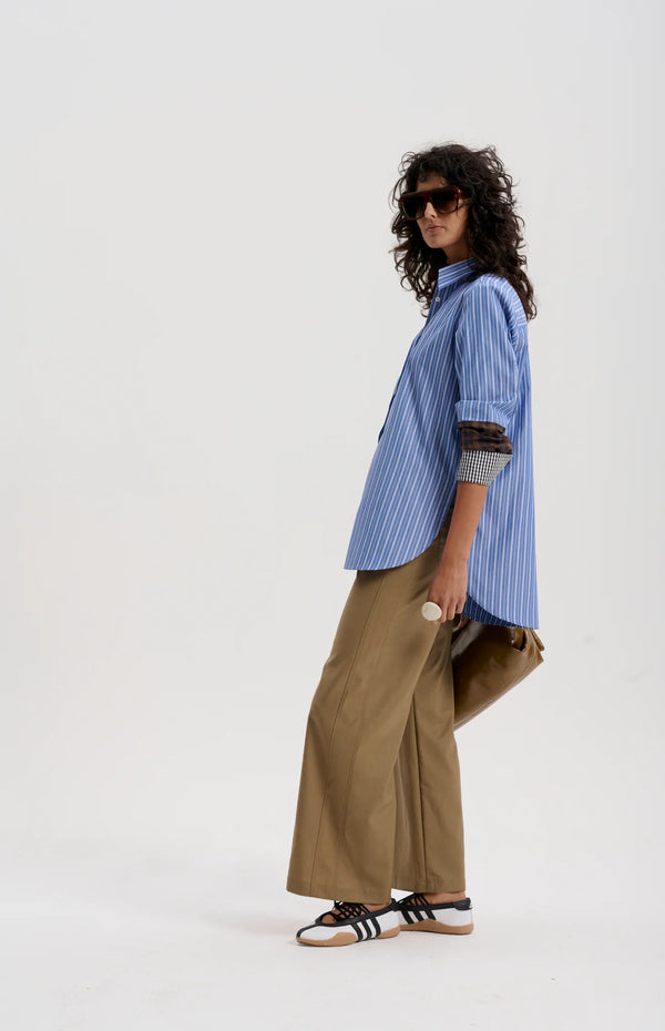 PURE MERINO WORSTED TROUSER in Pale Tabacco from Le Stripe