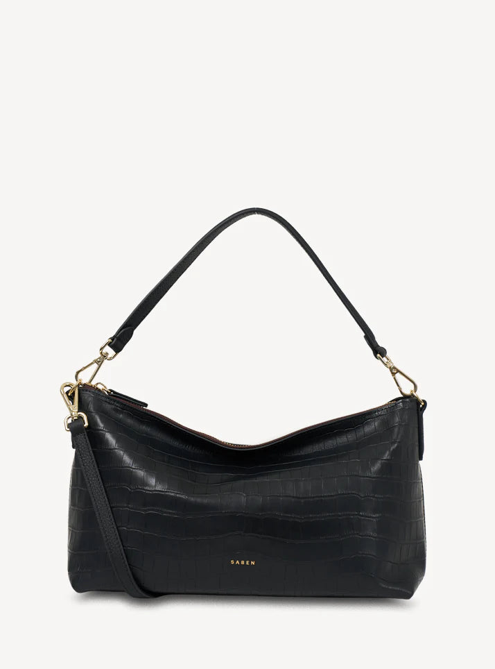 CLAUDIA SHOULDER BAG in Black Croc by Saben
