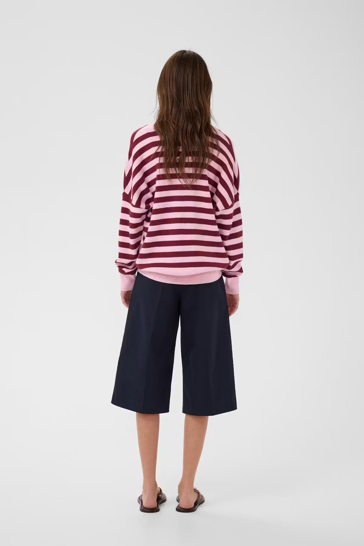 FOSTERIW V NECK KNIT in Pink + Zinfandel Stripe by Inwear