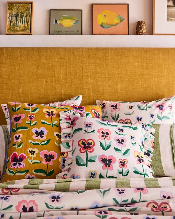 FRILL UPHOLSTERY CUSHION in Pretty Pansy Gold from the amazing range of Kip & Co products
