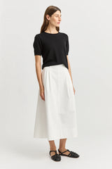 PLEAT DETAIL MIDI SKIRT in White by Toorallie