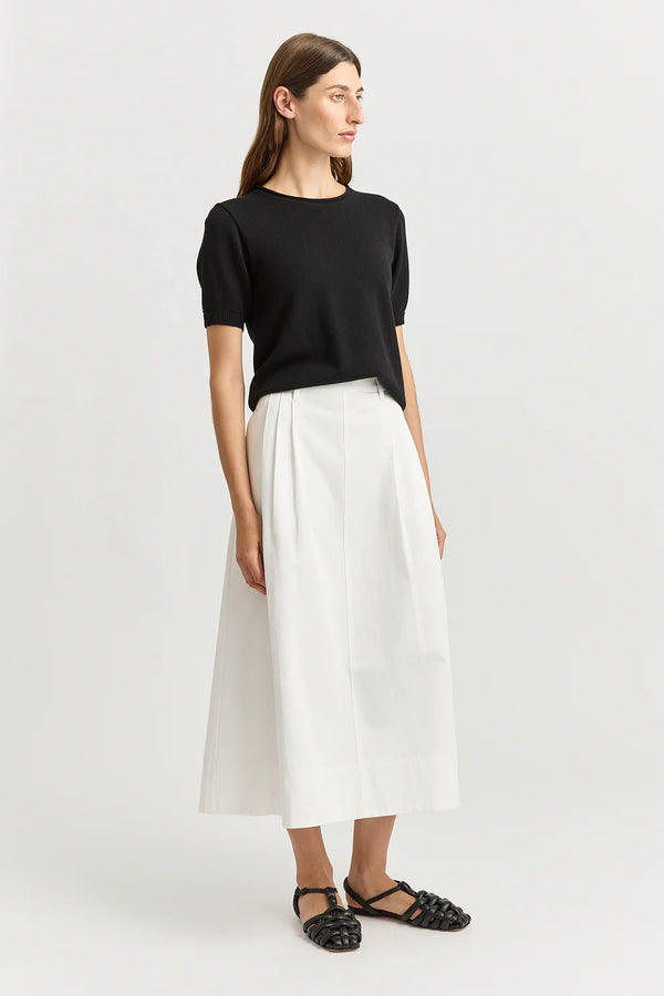 PLEAT DETAIL MIDI SKIRT in White by Toorallie