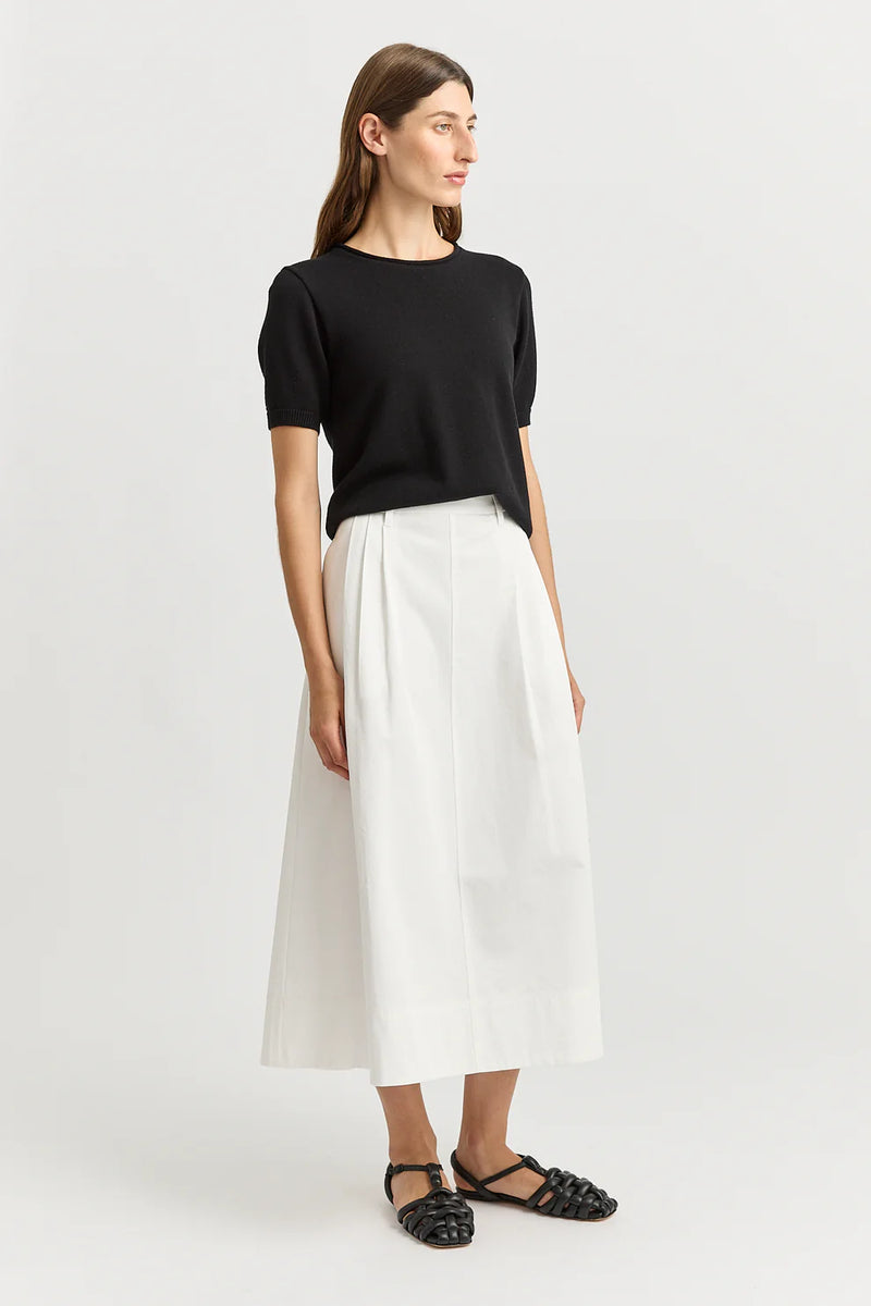 PLEAT DETAIL MIDI SKIRT in White by Toorallie