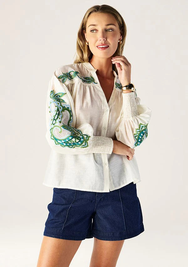 PORTO EMBROIDERY BLOUSE in Ecru from MOS The Label