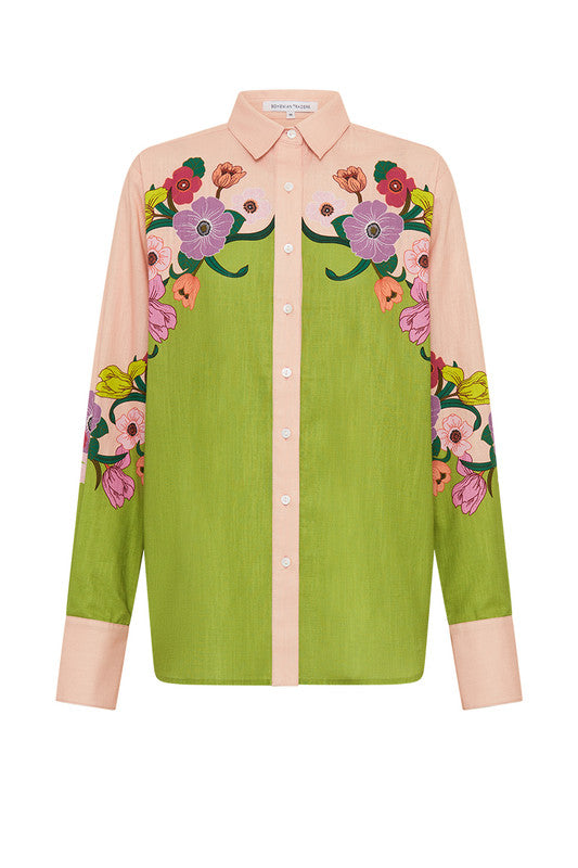 JEWEL FLORAL SHIRT  in Chartreuse from Bohemian Traders