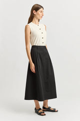 PLEAT DETAIL MIDI SKIRT in Black by Toorallie