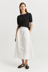 PLEAT DETAIL MIDI SKIRT in White by Toorallie