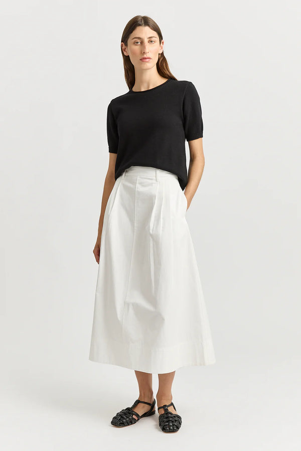 PLEAT DETAIL MIDI SKIRT in White by Toorallie